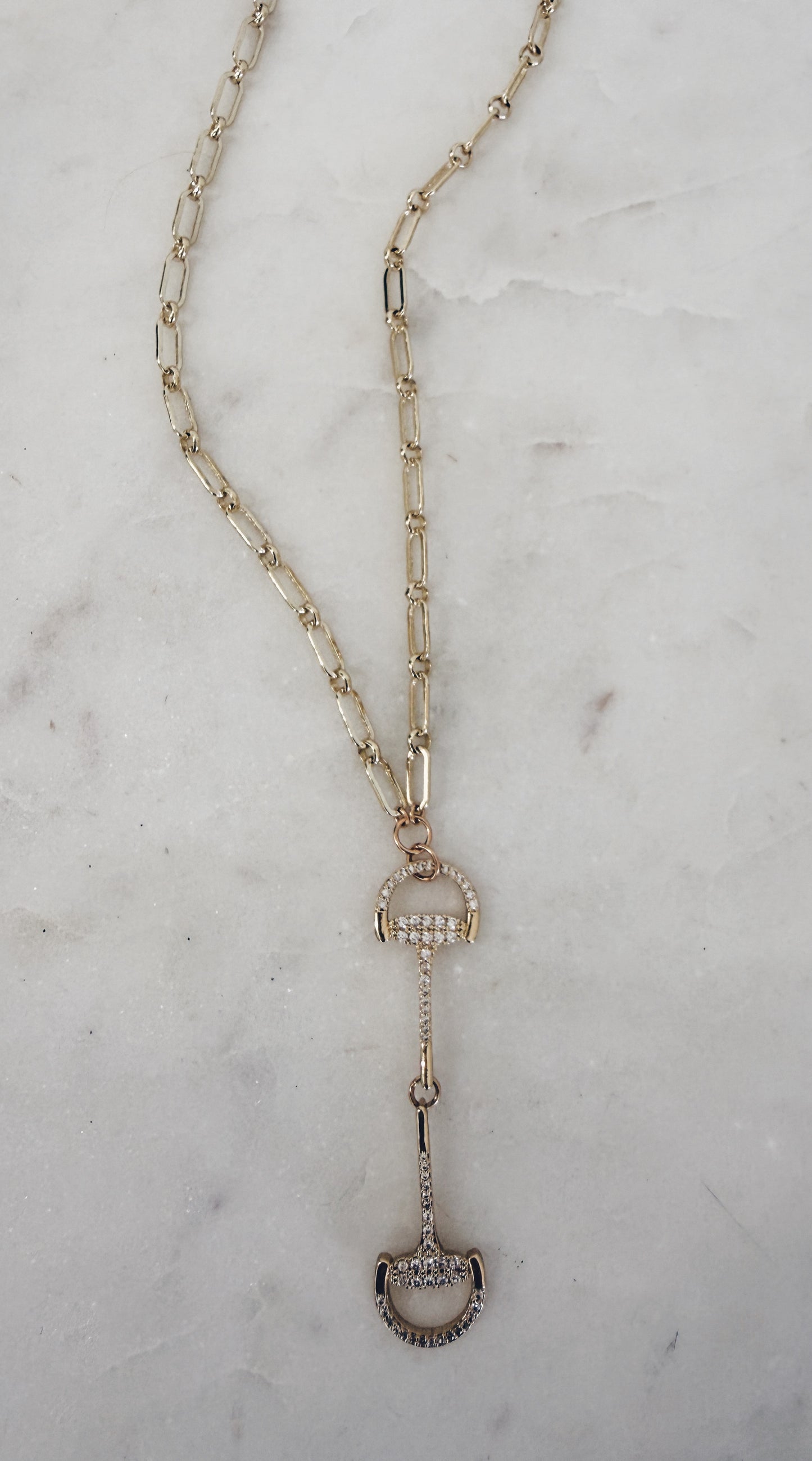 Gold Pave Horsebit Motif Necklace