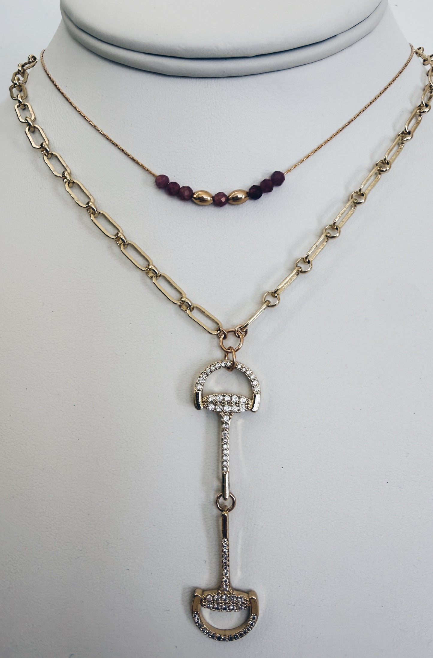 Gold Pave Horsebit Motif Necklace