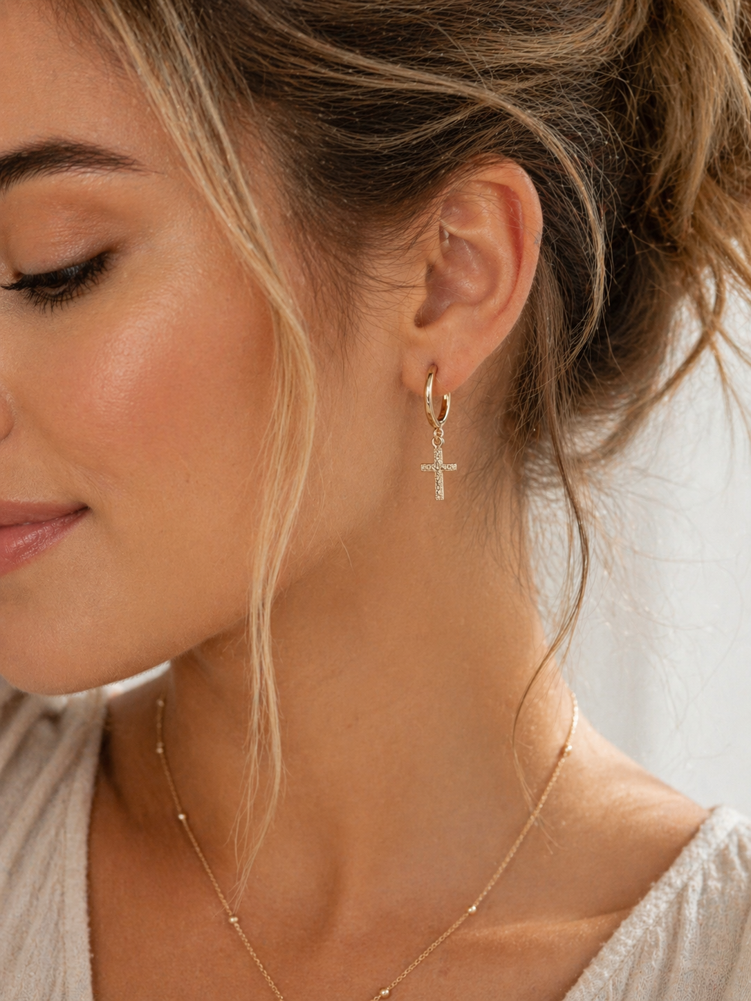 14 Gold Filled Mini Cross Huggie Hoops