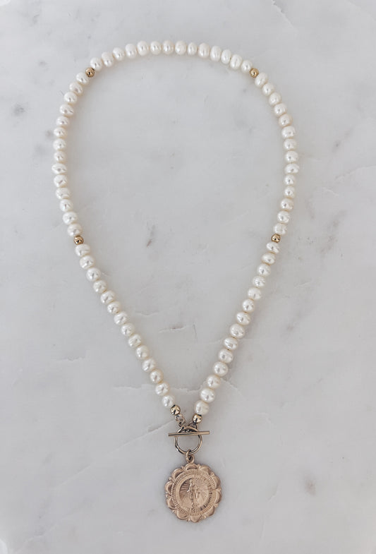 Mother Mary & Fresh Water Pearl Necklace