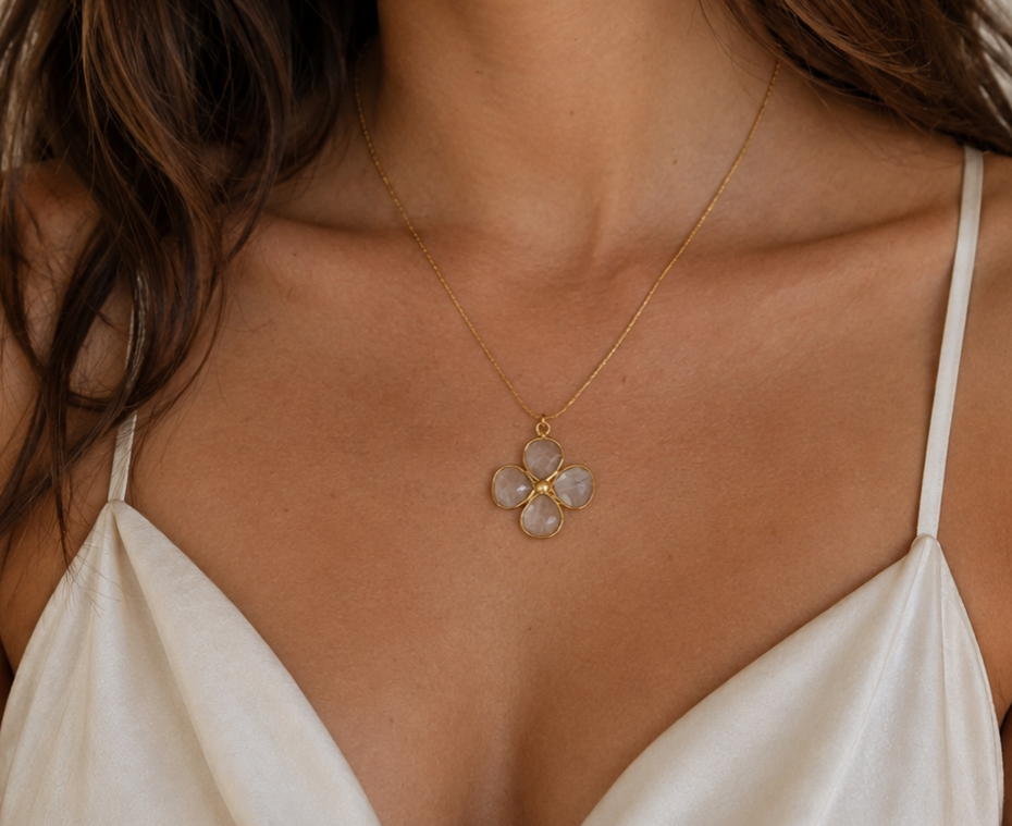 14k Gold Filled Moonstone Clover Necklace