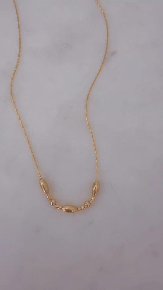 14k Gold Filled Dainty Silk Chain Necklace w/Barrel and Twist Beads
