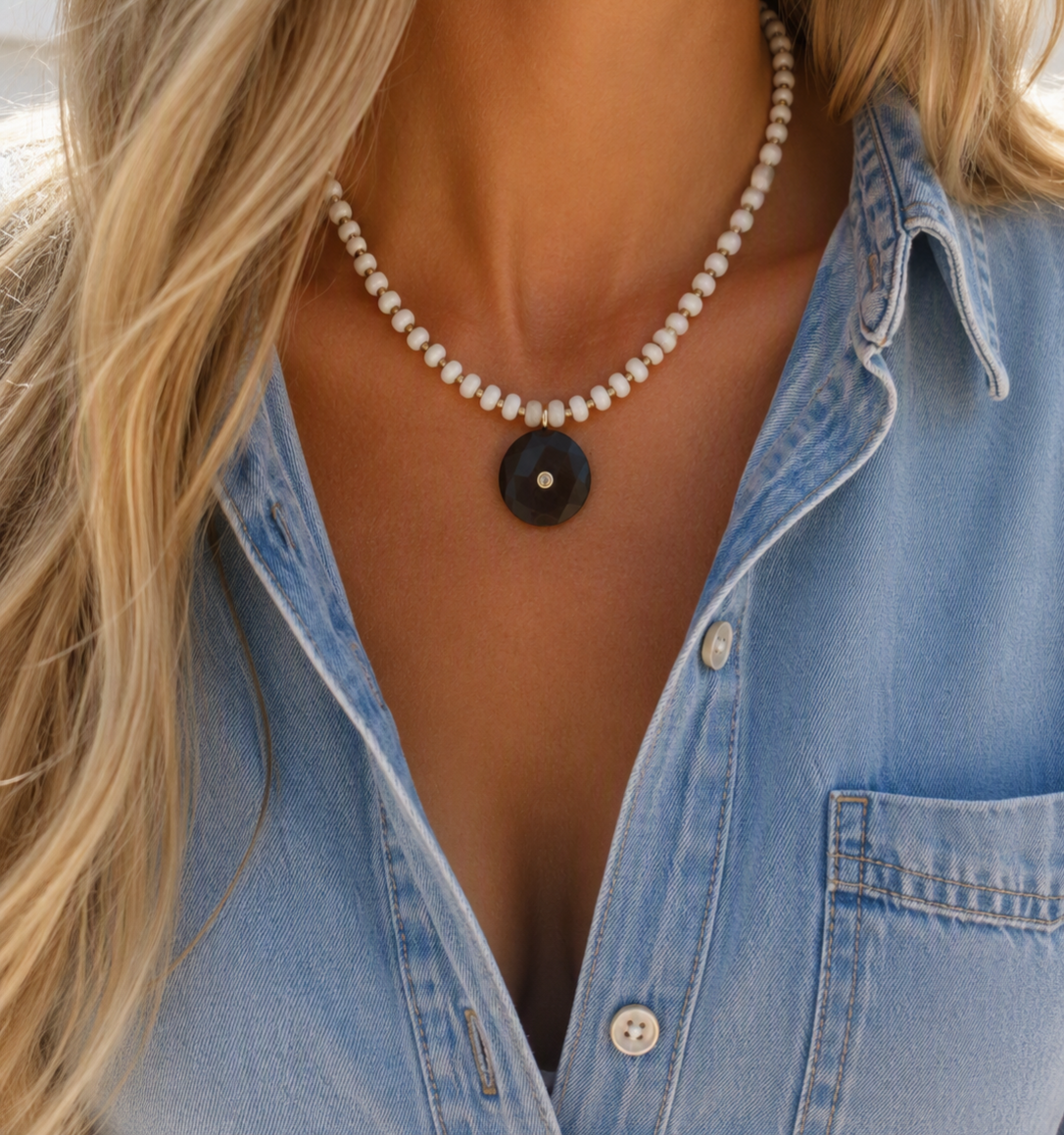 White Jade & Tiger's Eye Gemstone Pendant Necklace | Coastal Gem Collection