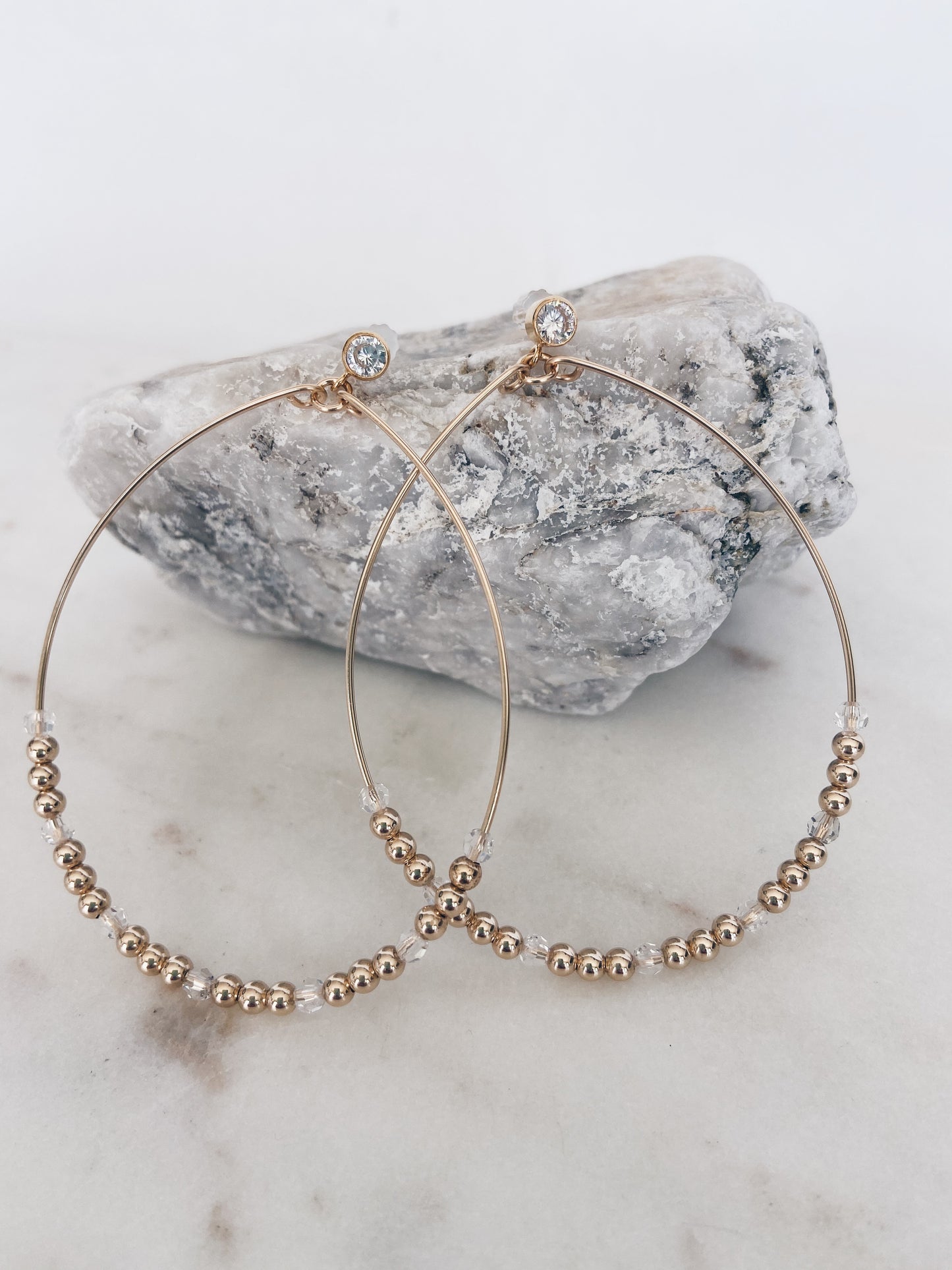 14k Gold Filled CZ Post Beaded Hoops