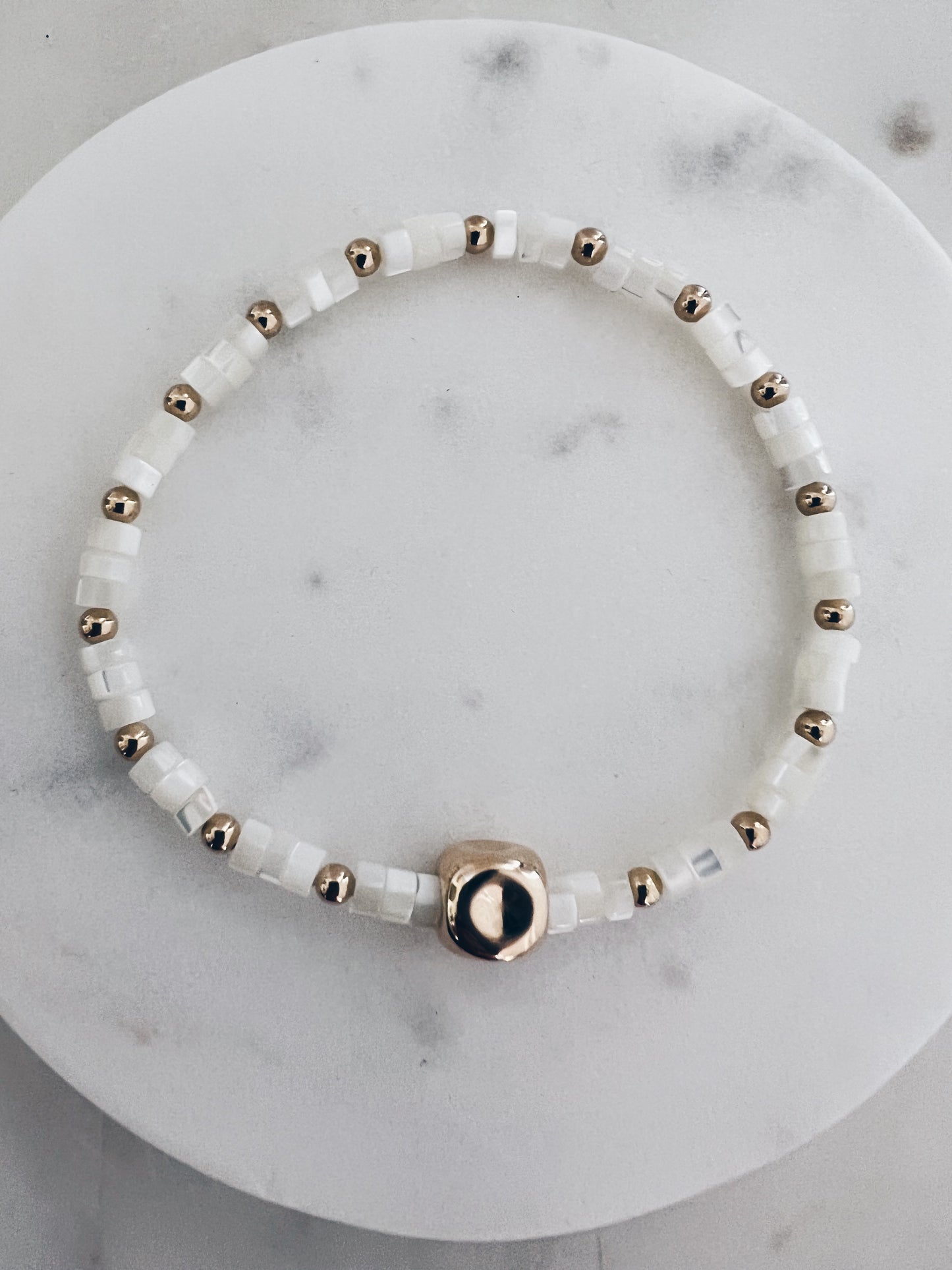 Pearl Disc & Hammered Cube Bracelet