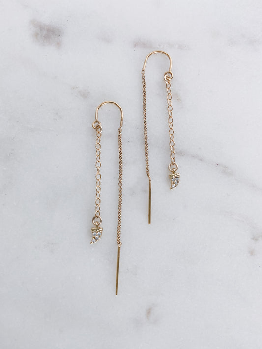 Gold Filled Ear Threaders with Mini CZ Tusk