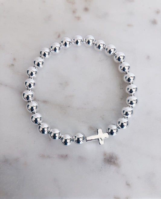 Sterling Silver Cross and Beaded Bracelet