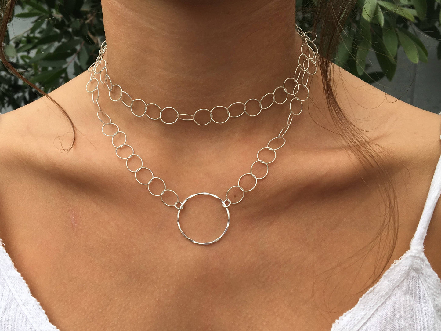 Layered Hammered Circle Necklace