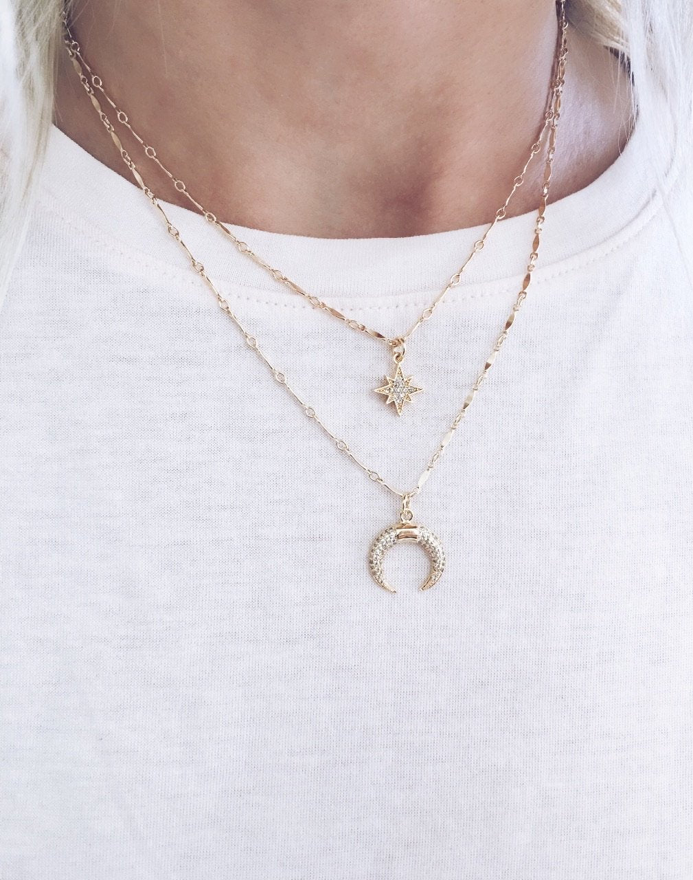Layered Crescent Moon & Starburst Necklace...Featured in Vogue – Mac ...