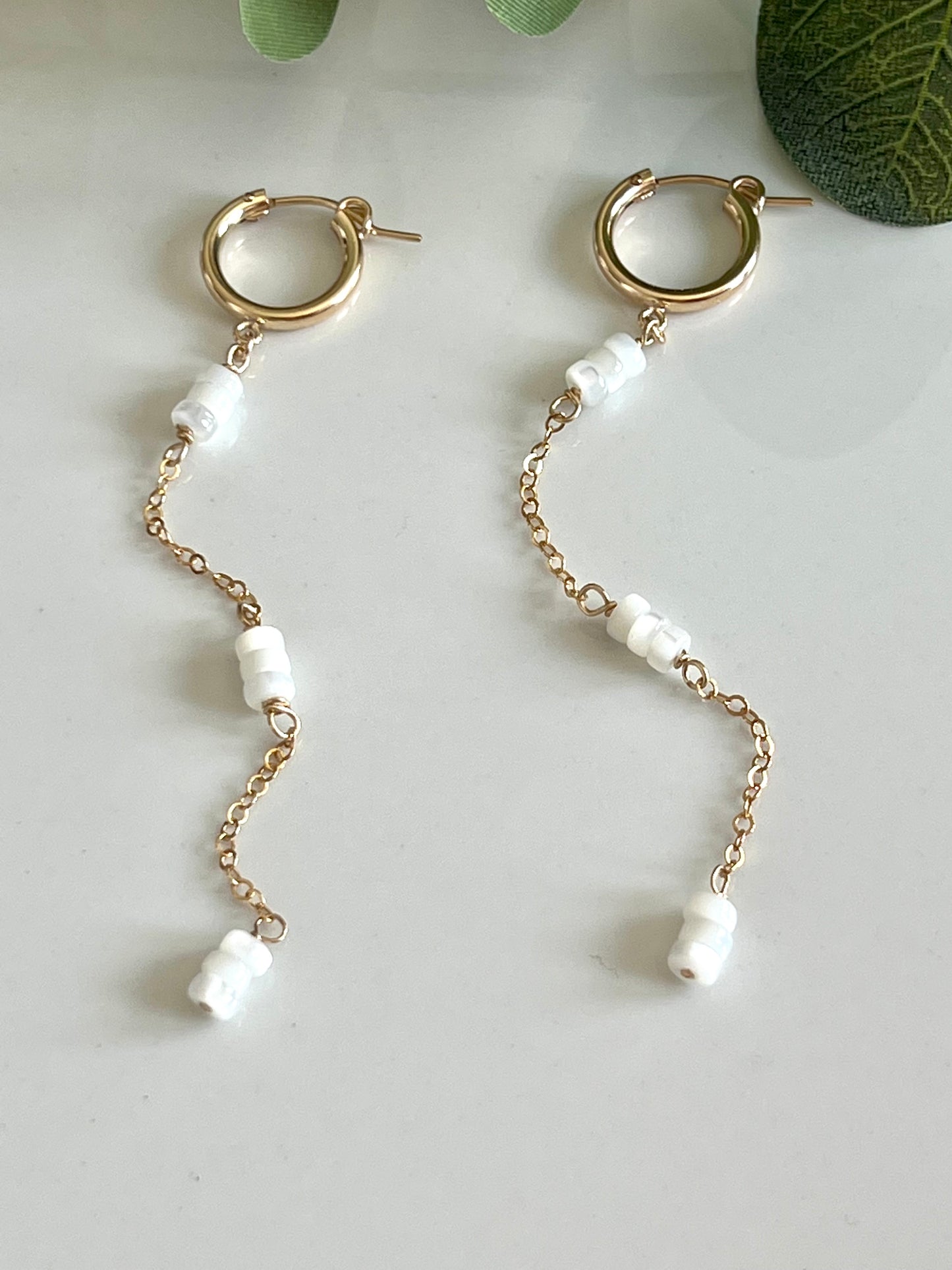 Pearl Disc & Gold Drop Earrings