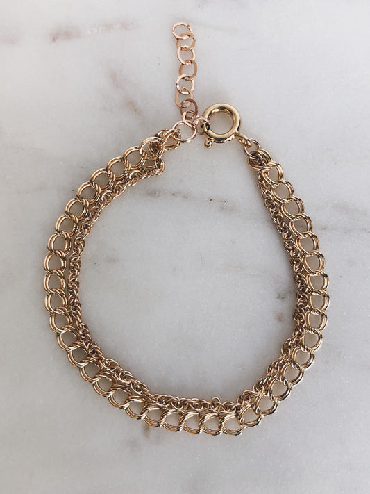 14k Gold Filled Rope & Curb Chain Layered Bracelet