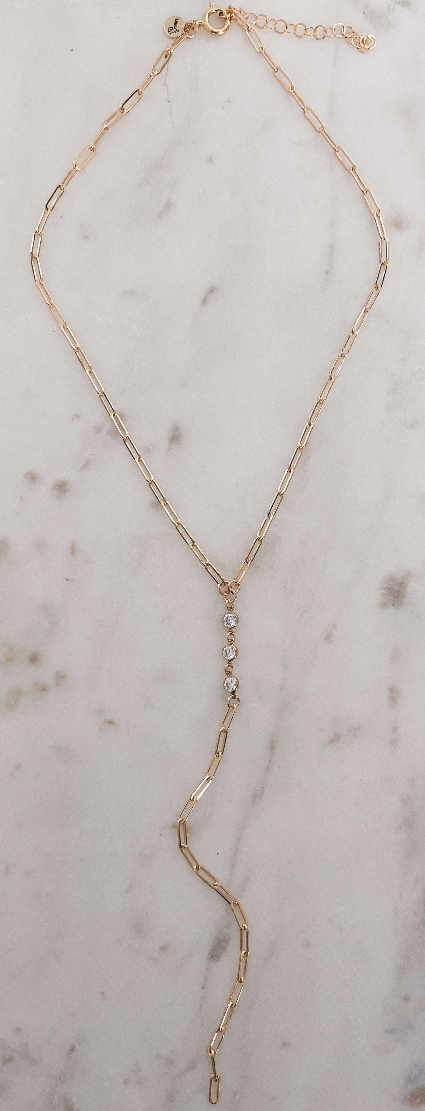 14k Gold Fill Link & CZ Y Necklace