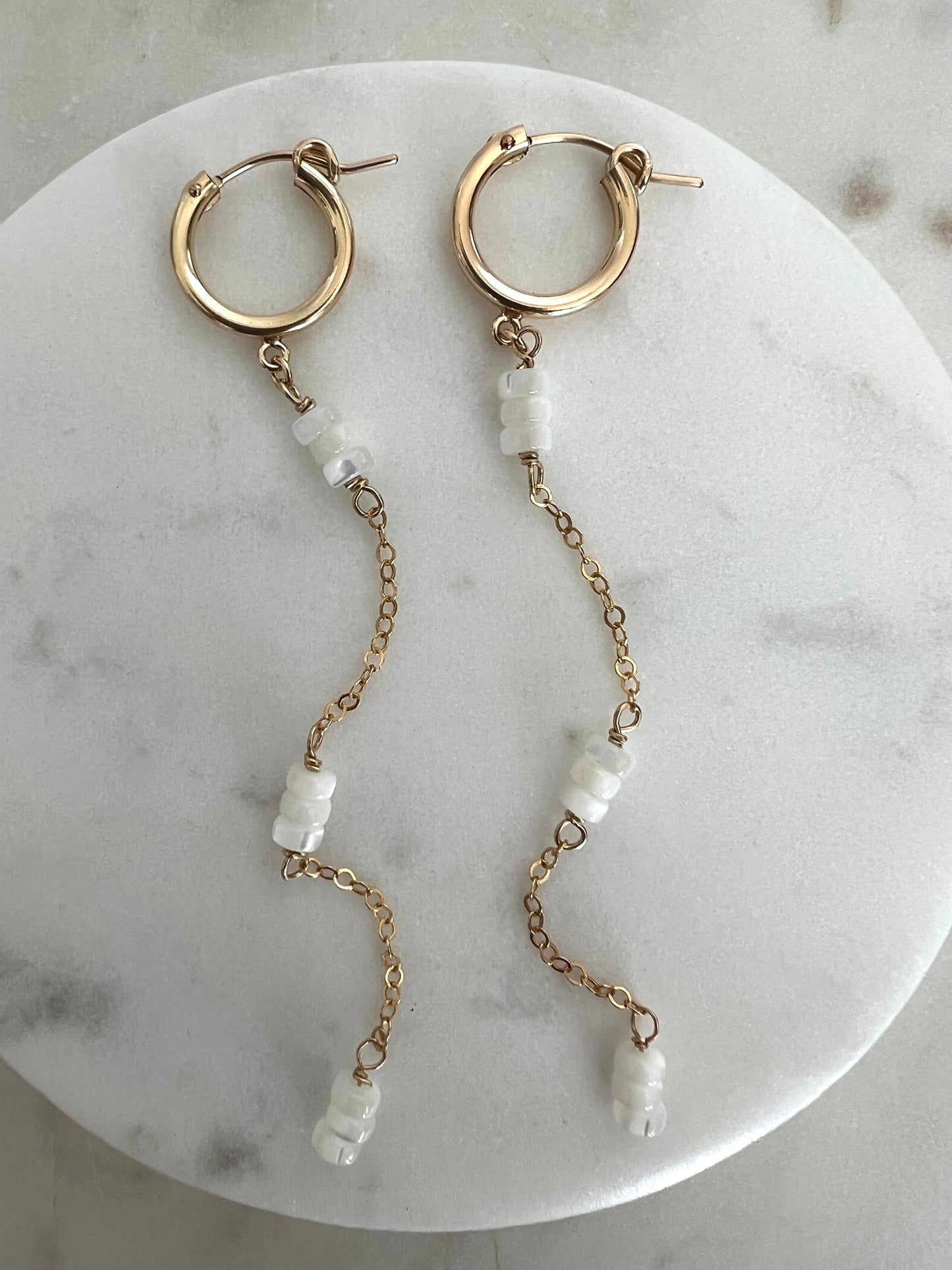 Pearl Disc & Gold Drop Earrings