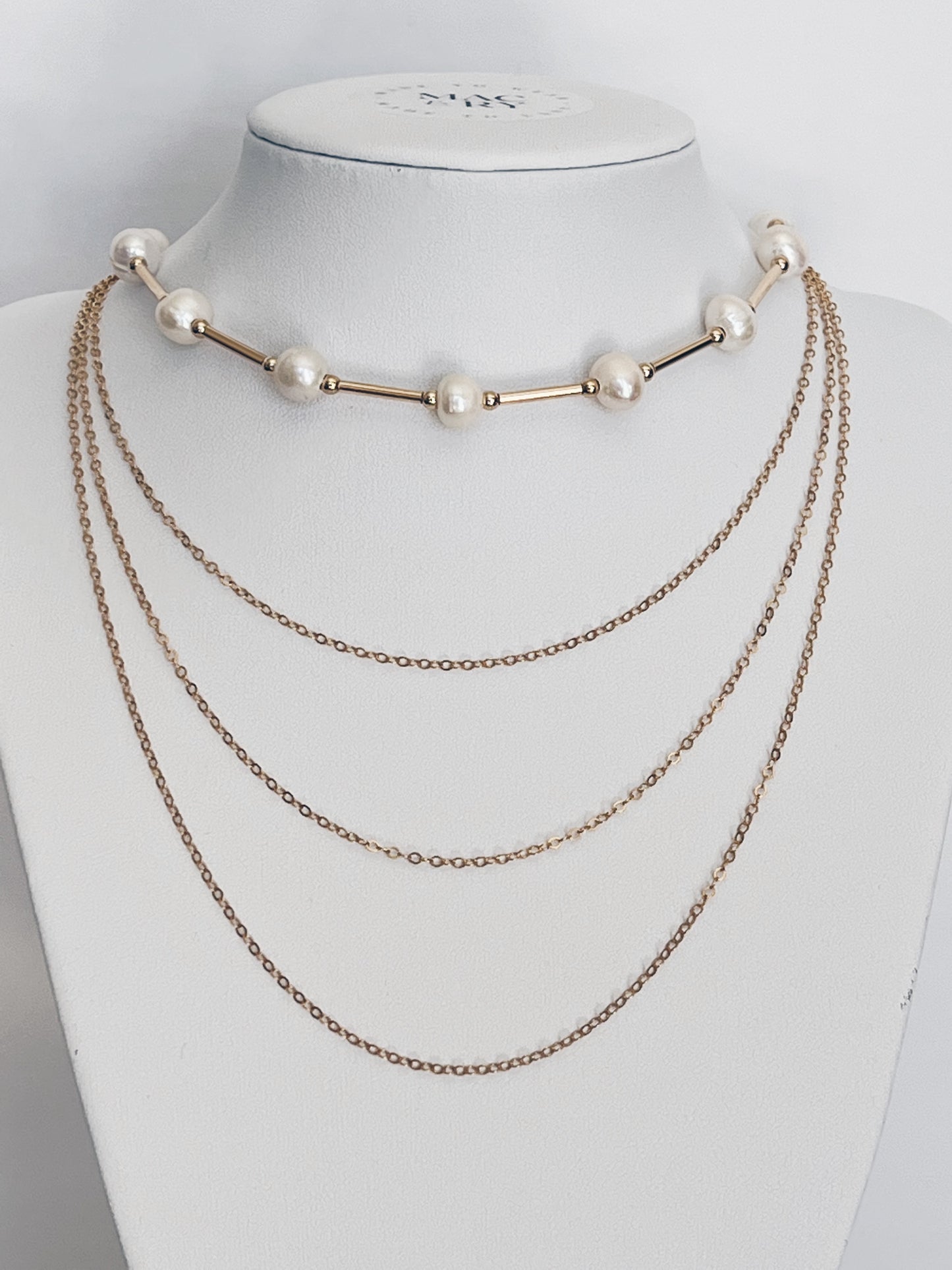 14k Gold Filled Pipe & Pearl Choker Necklace