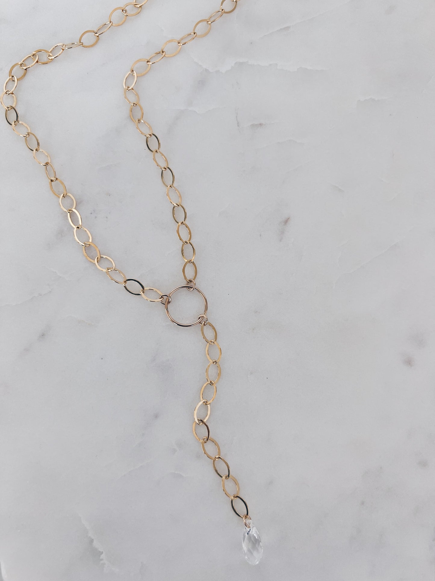 Oval Link & Crystal Y Necklace