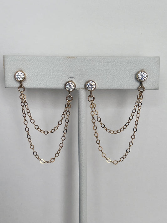 Double CZ Chain Earrings