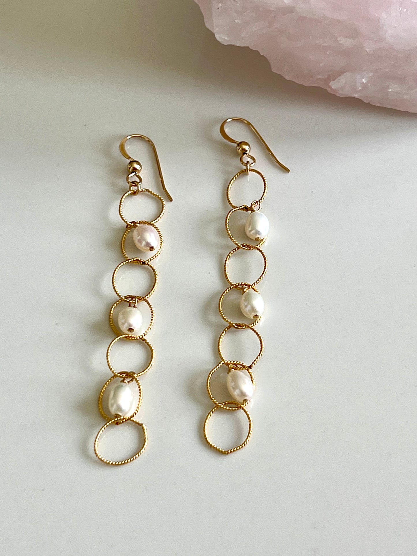 Pearl and Gold Cascade Earrings