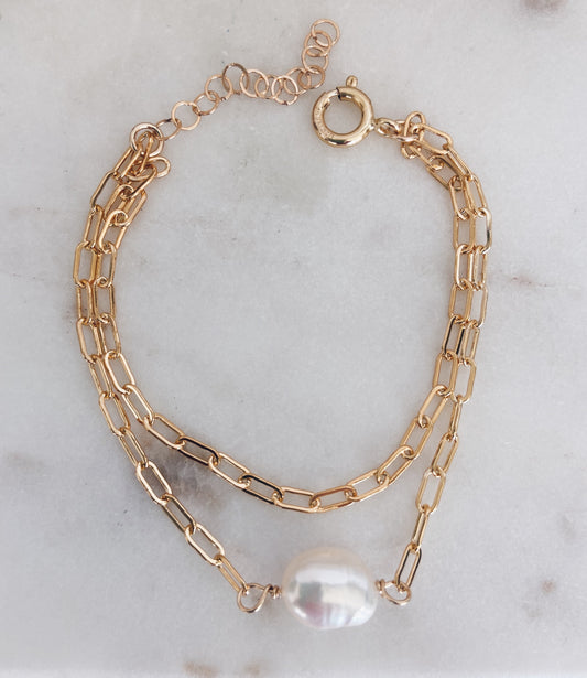 14k Gold Filled Layered Baroque Pearl Bracelet