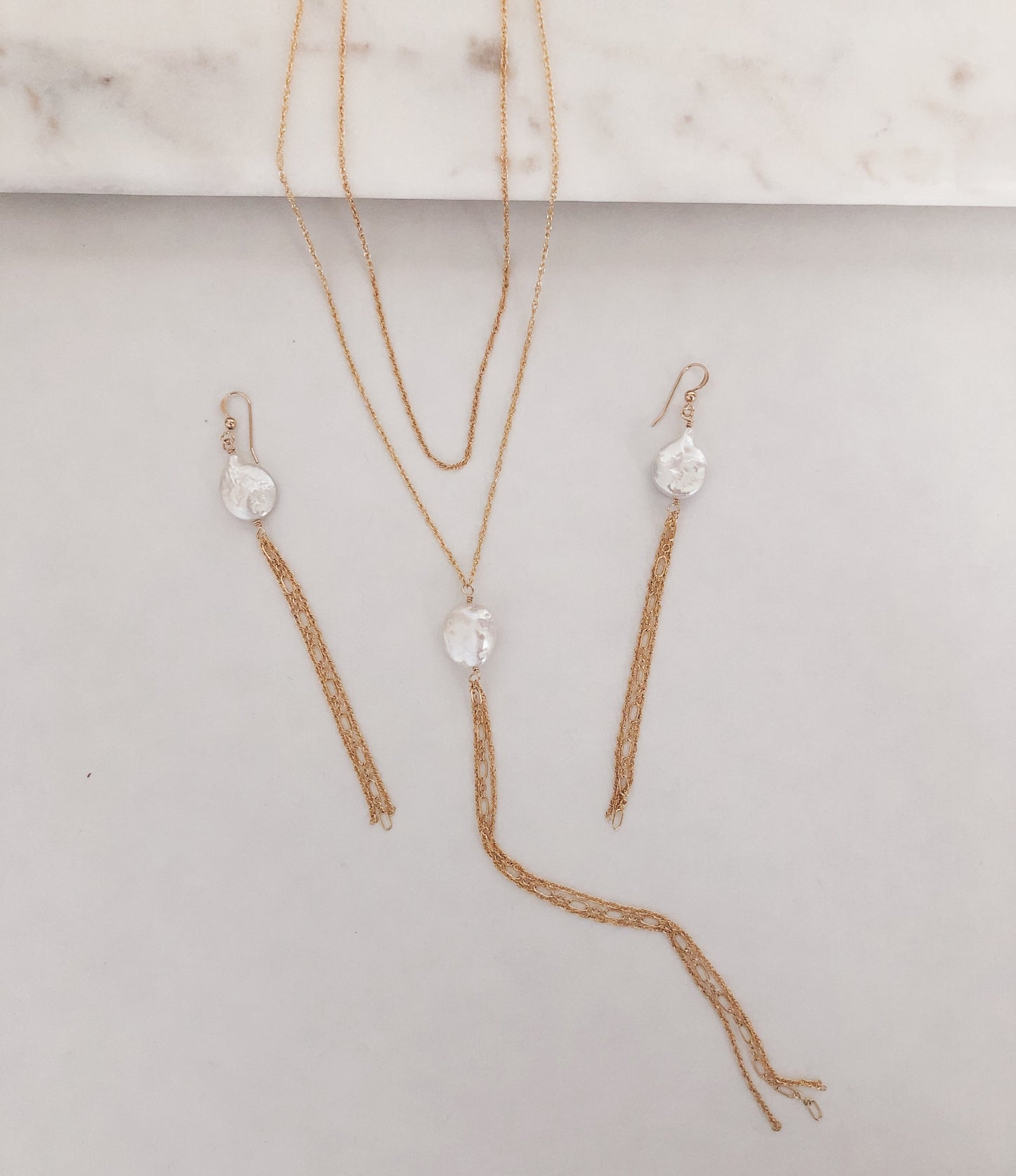 Layered Freshwater Coin Pearl Lariat