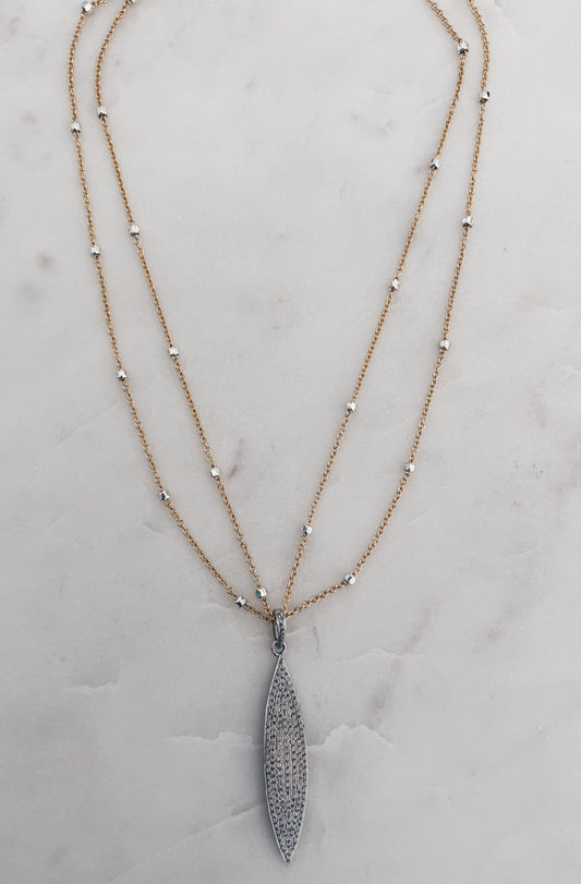 Mixed Metals Marquis Diamond Layered Necklace