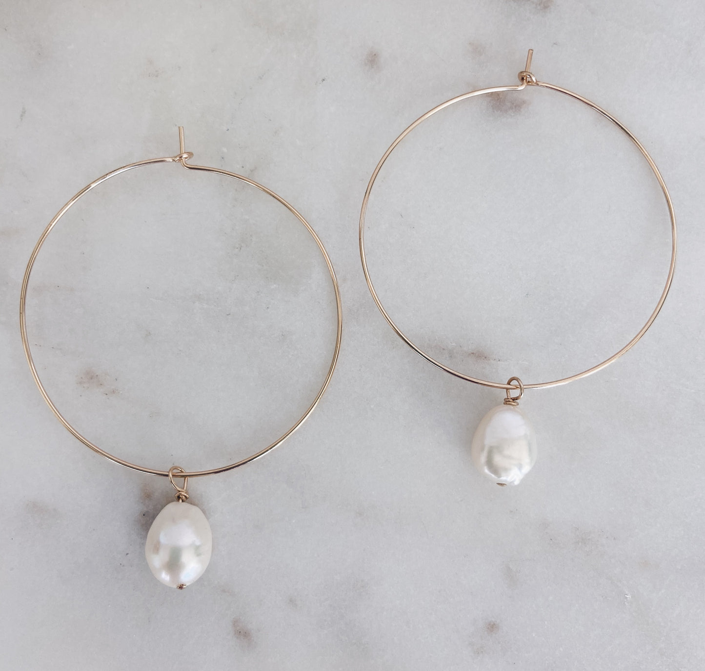 14k Gold Filled Baroque Pearl Hoops