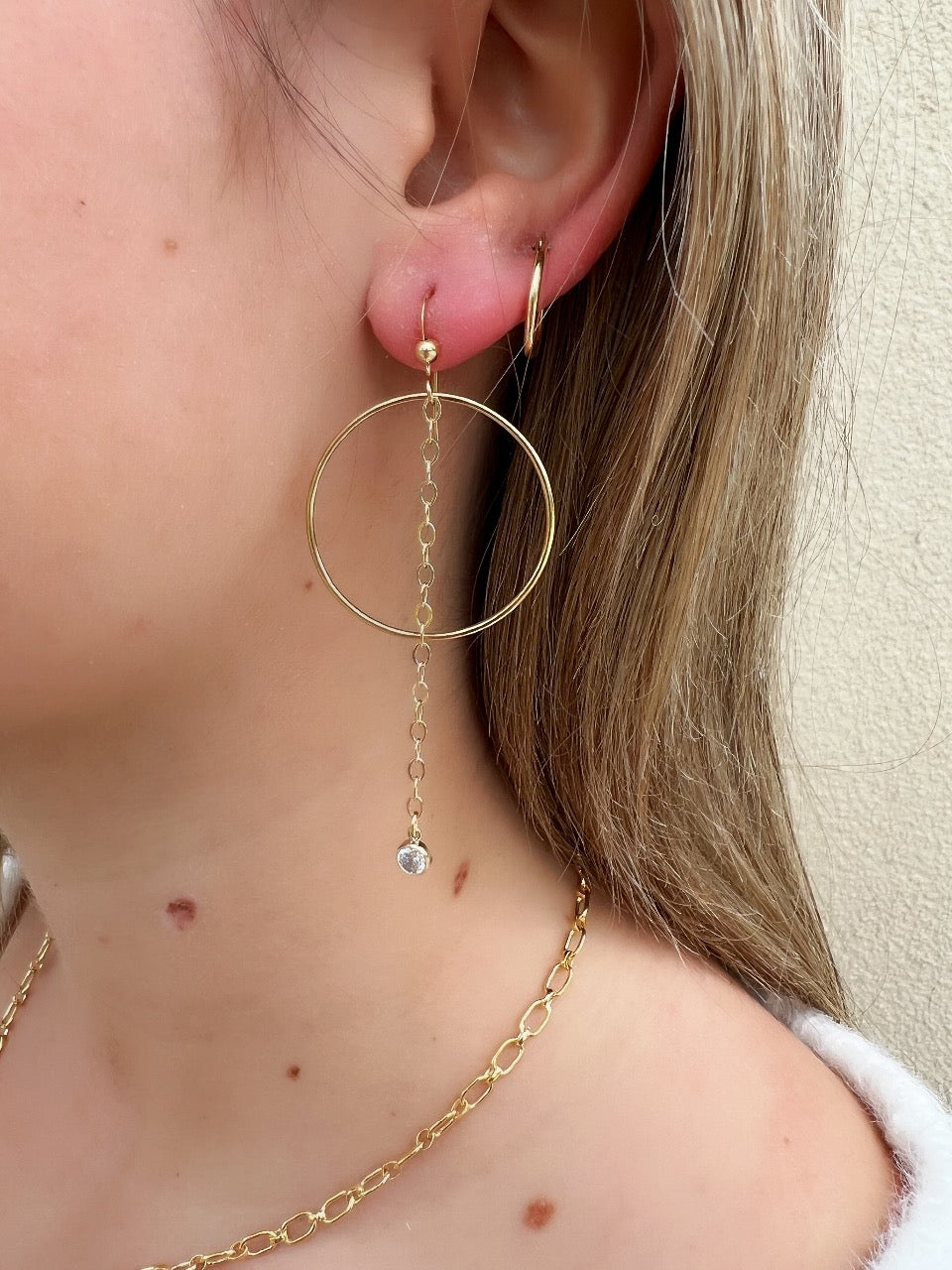 14k Gold Filled Chain & CZ Hoop Earrings