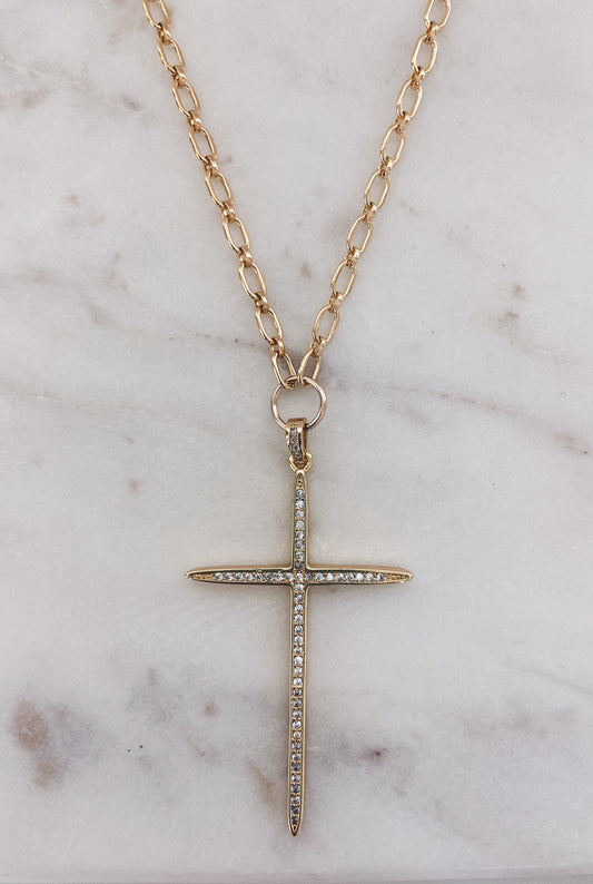 14k Gold Filled CZ Cross Necklace