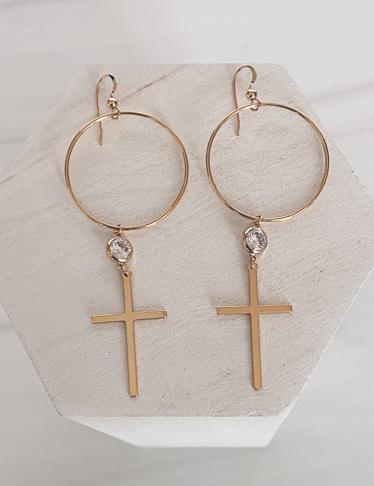 14k Gold Filled CZ Cross Hoop Earrings