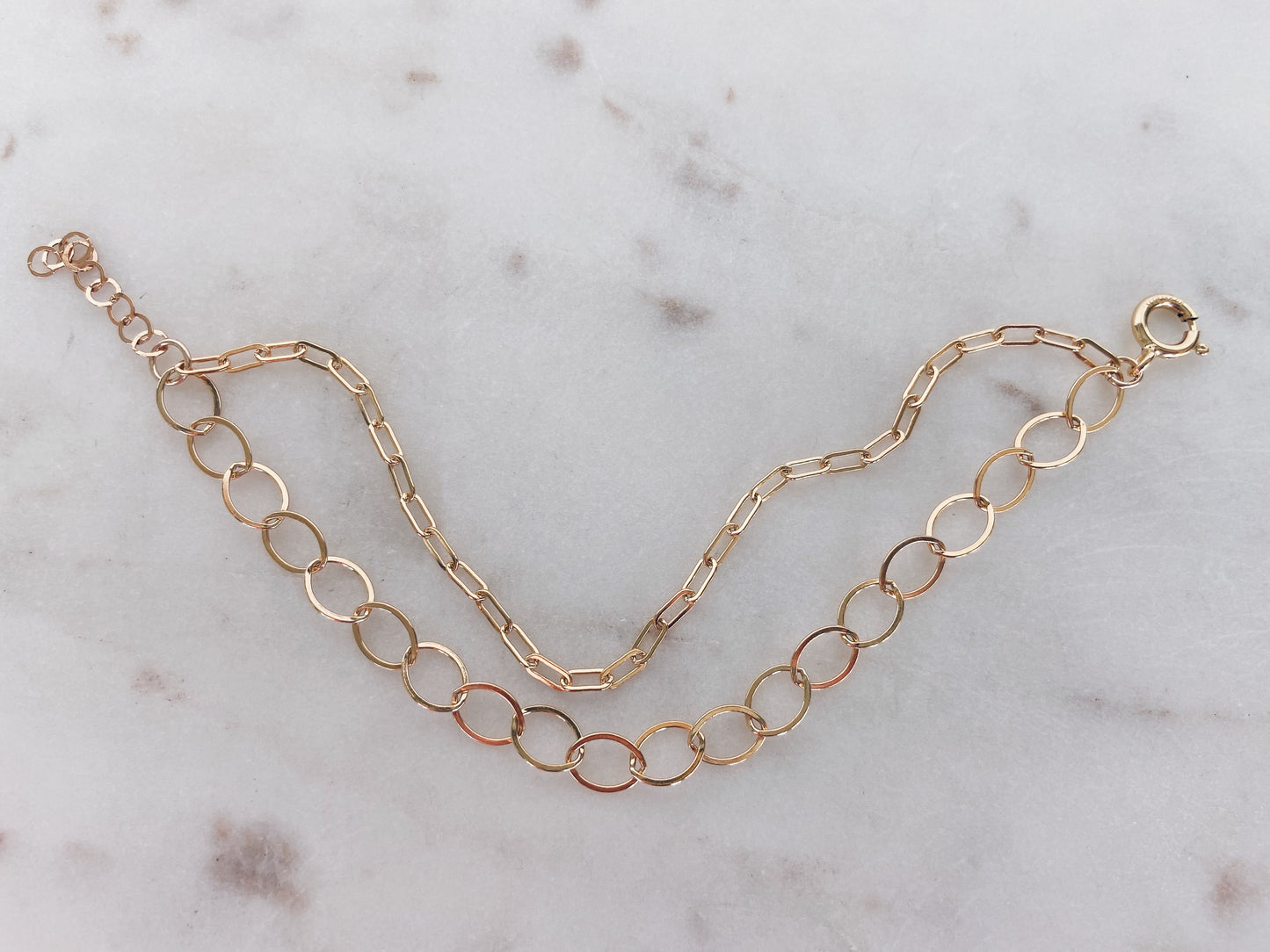 14k Gold Filled Link & Flat Oval Chain Layered Bracelet