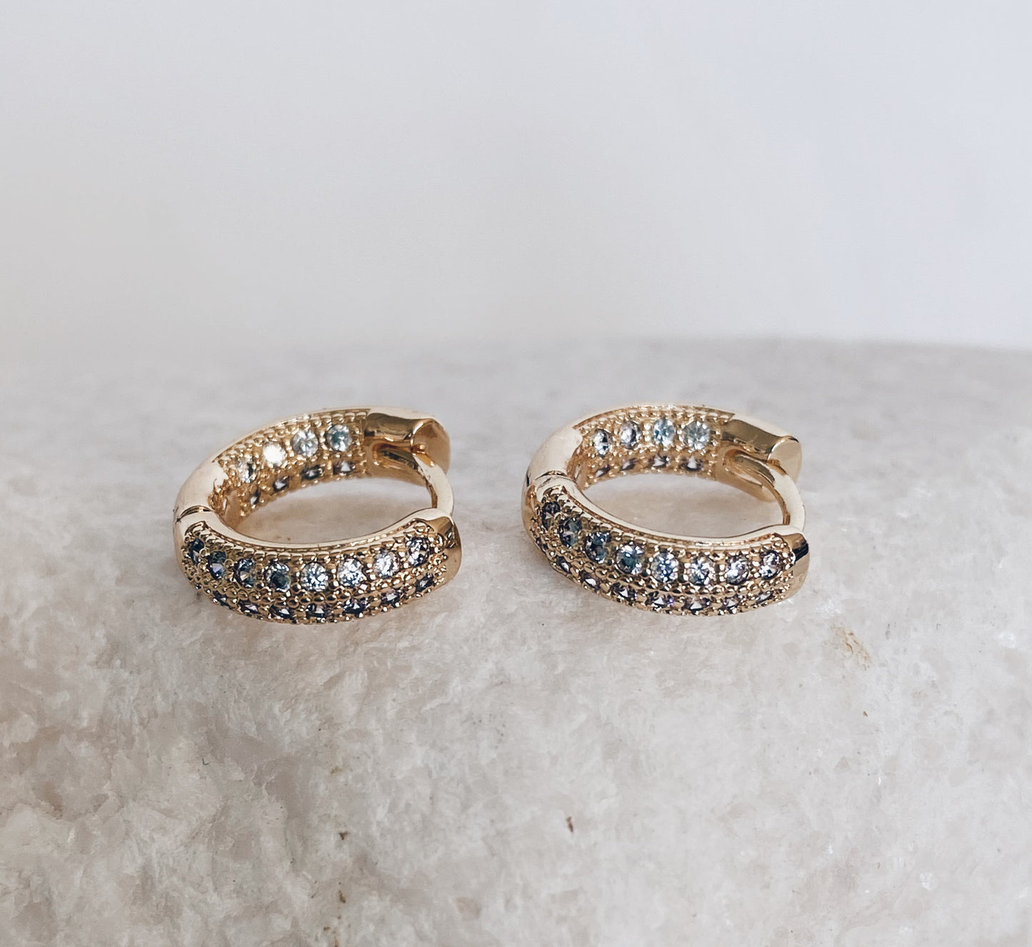 Gold Pave CZ Huggie Hoops