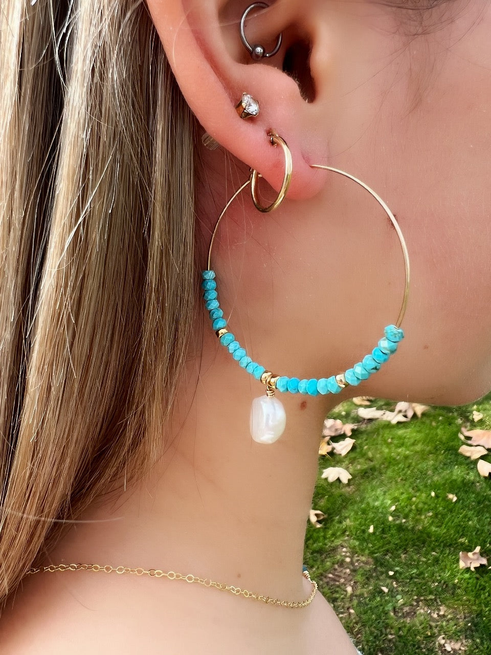 Turquoise & Baroque Pearl Hoops