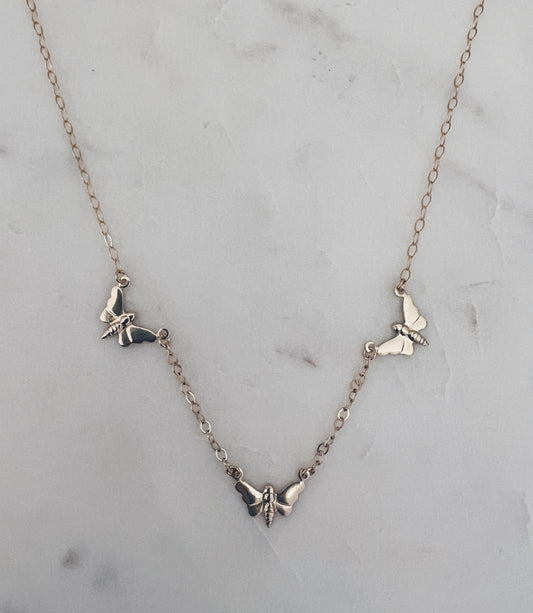 14k Gold Filled Trio Butterfly Necklace