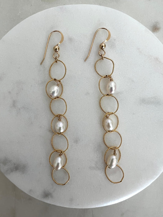 Pearl and Gold Cascade Earrings