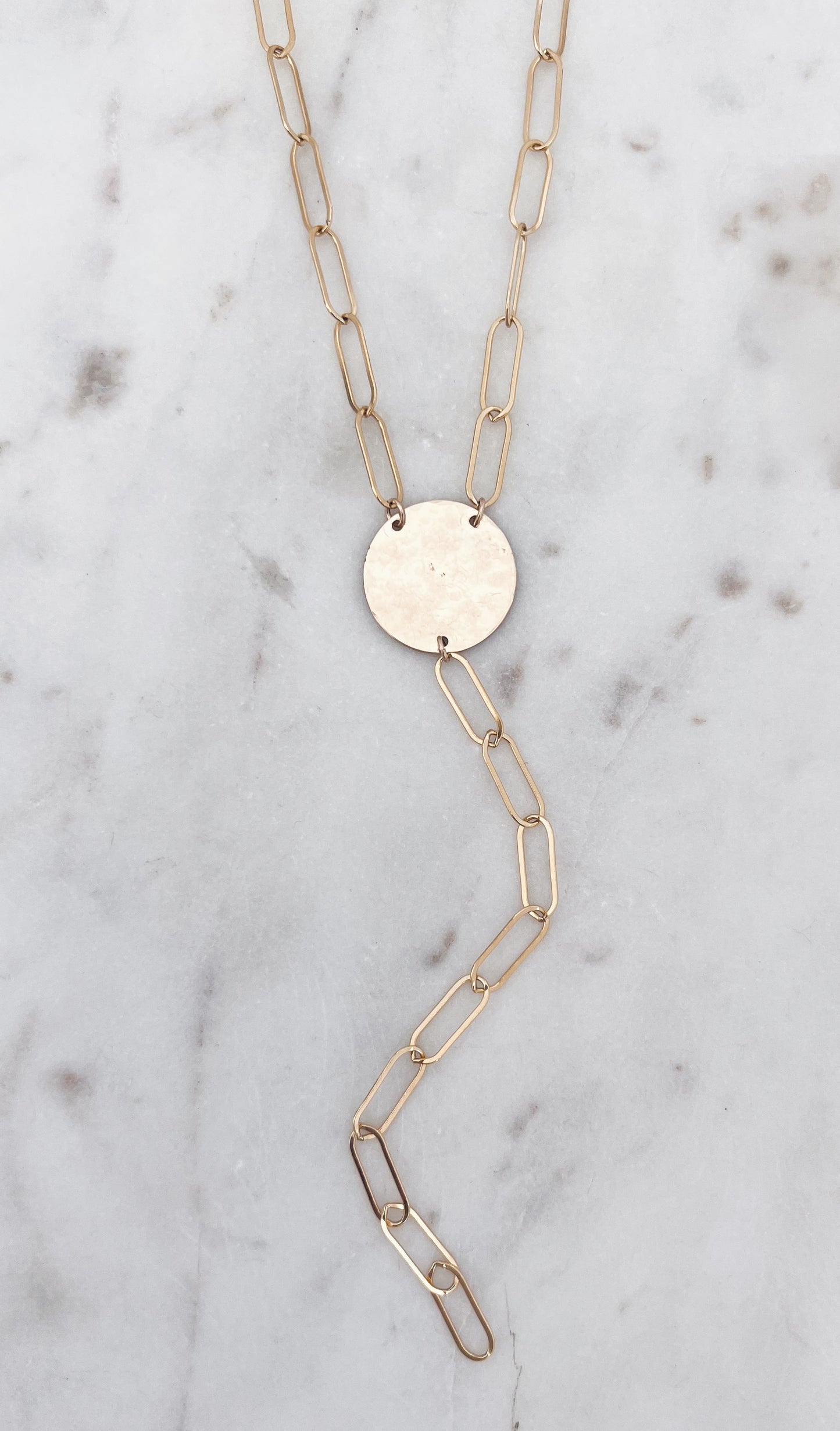 Chunky Link & Hammered Coin Y Necklace