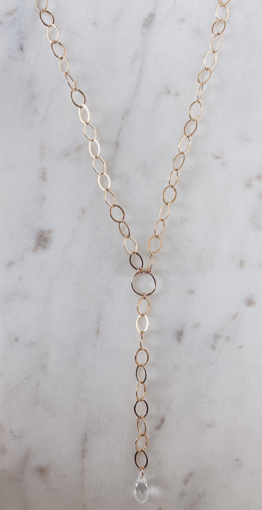 Oval Link & Crystal Y Necklace