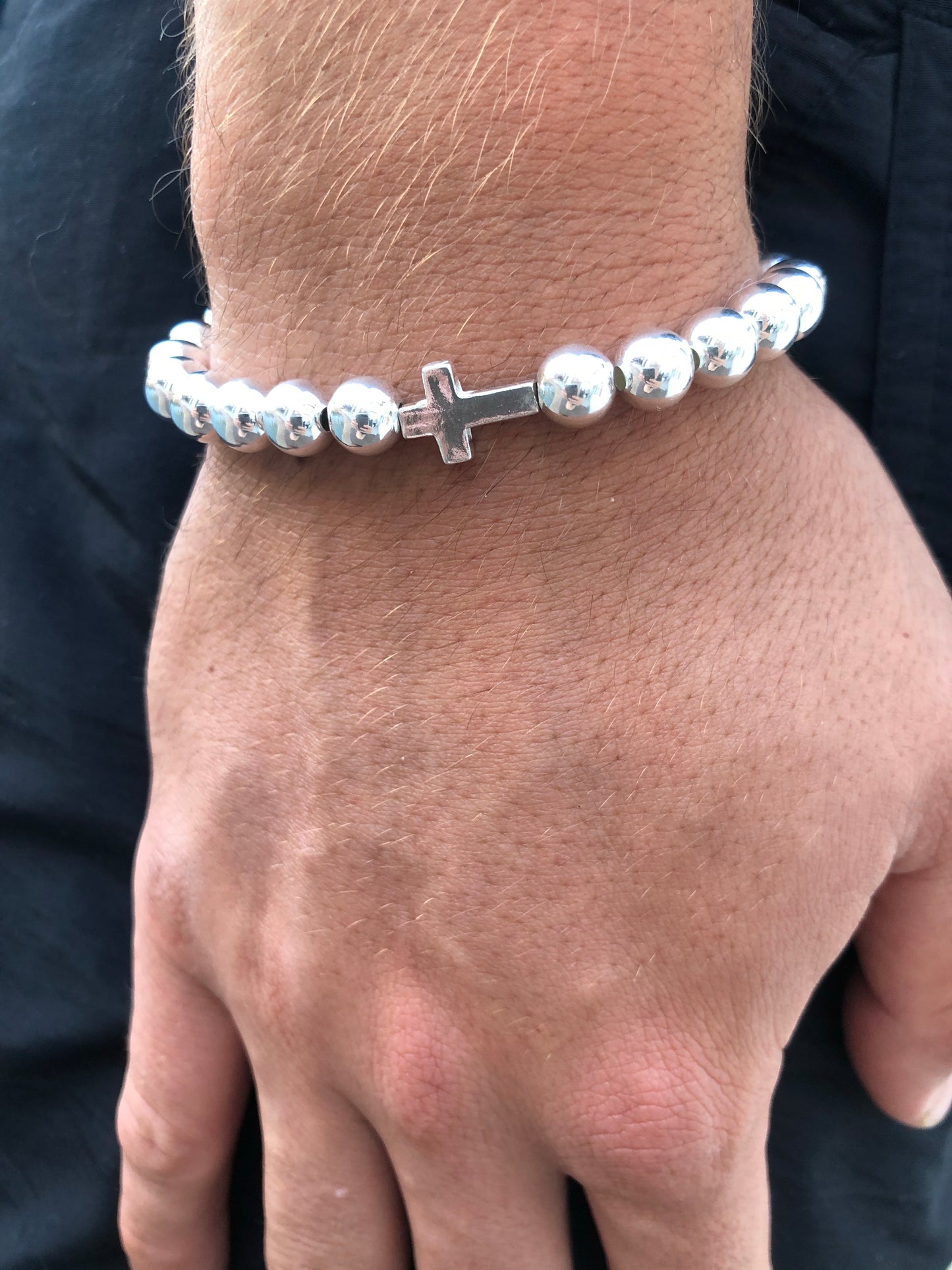 Sterling Silver Cross Beaded Bracelet