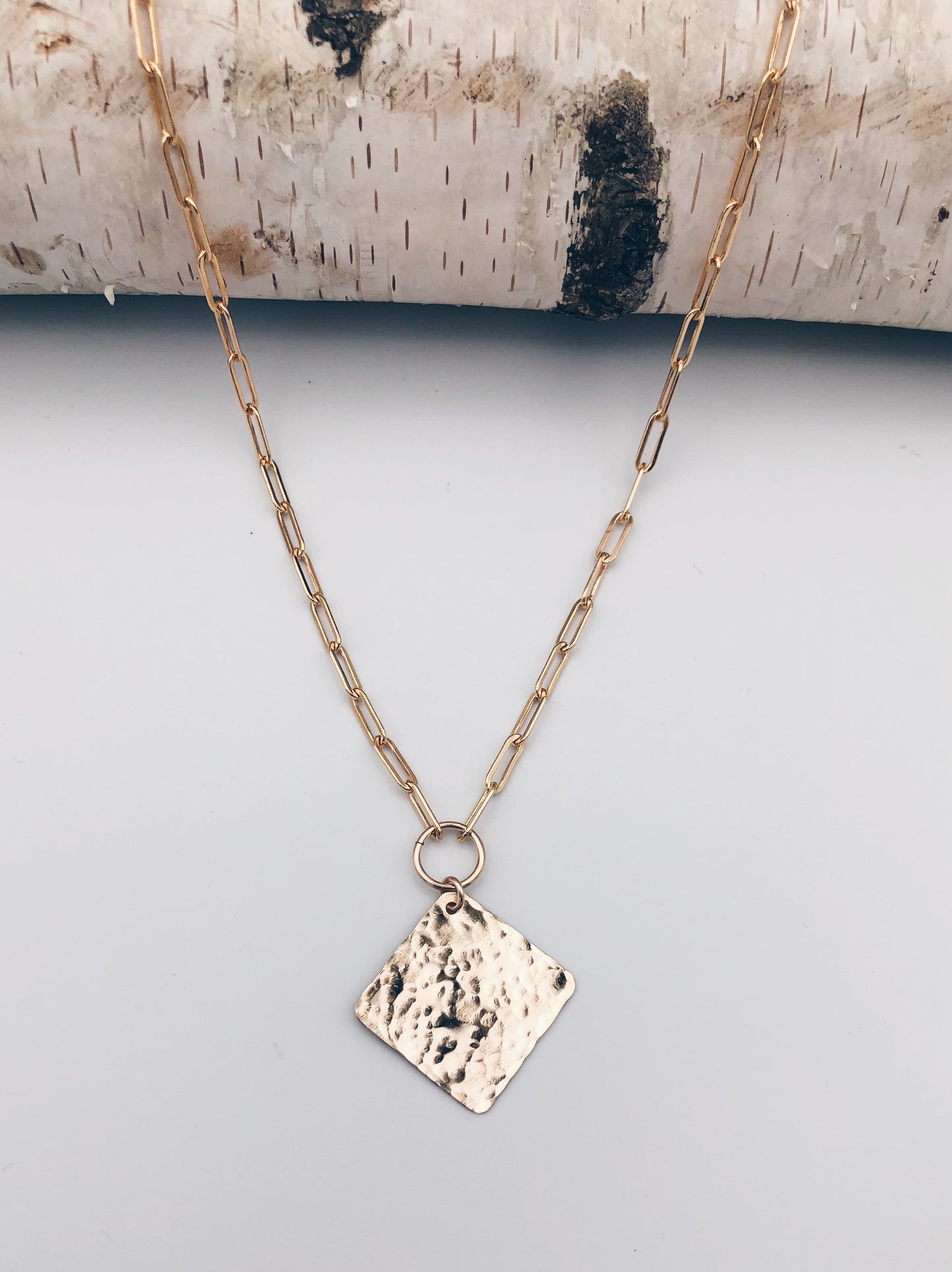 Rhombus Hammered Coin Link Necklace