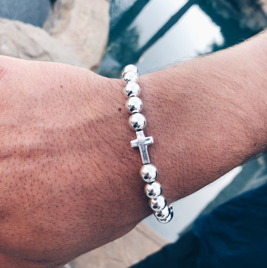 Sterling Silver Cross Beaded Bracelet